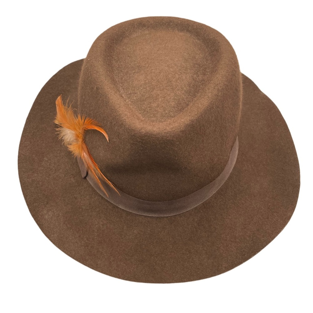 NWOT Brown Fedora Hat with Feather Detailing